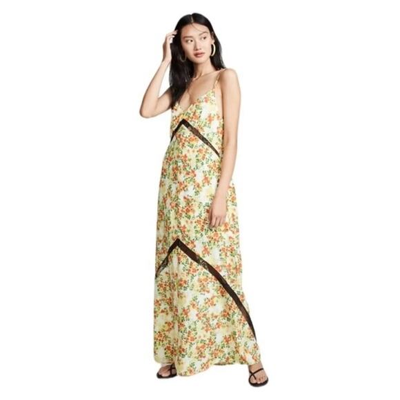 NWT WAYF Baldwin Lace Trim Floral Maxi Size Small Sheer Detail Slip Dress - Picture 1 of 8